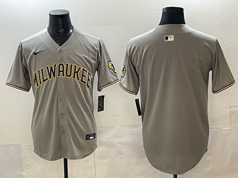 Men 2025 Milwaukee Brewers Blank Grey Game Nike MLB Jersey style 01